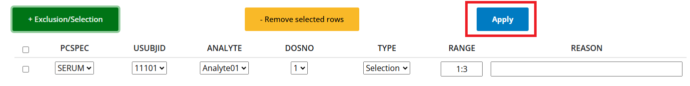 Applying exclusions/selections